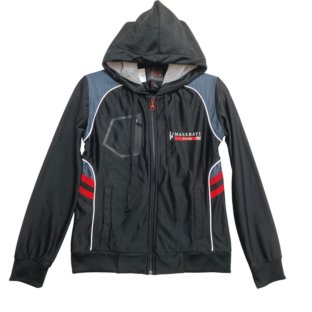 Maserati Corse Hoodie Jacket Mens Youth XS Black Racing Full Zip Sporty Techwear
